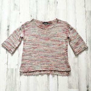 Peruvian Connection Multicolor Scoop Neck 3/4 Sleeve Cotton Knit Sweater S